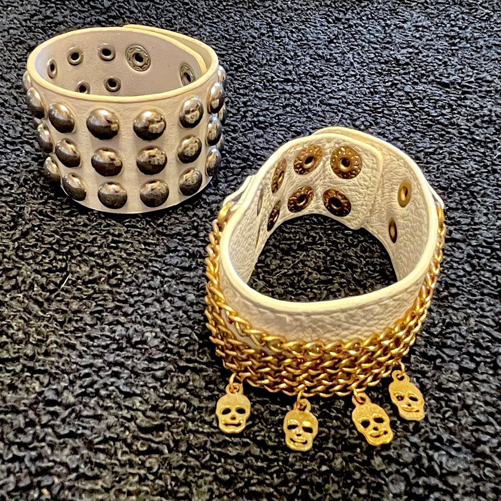 White leather cuff set of two